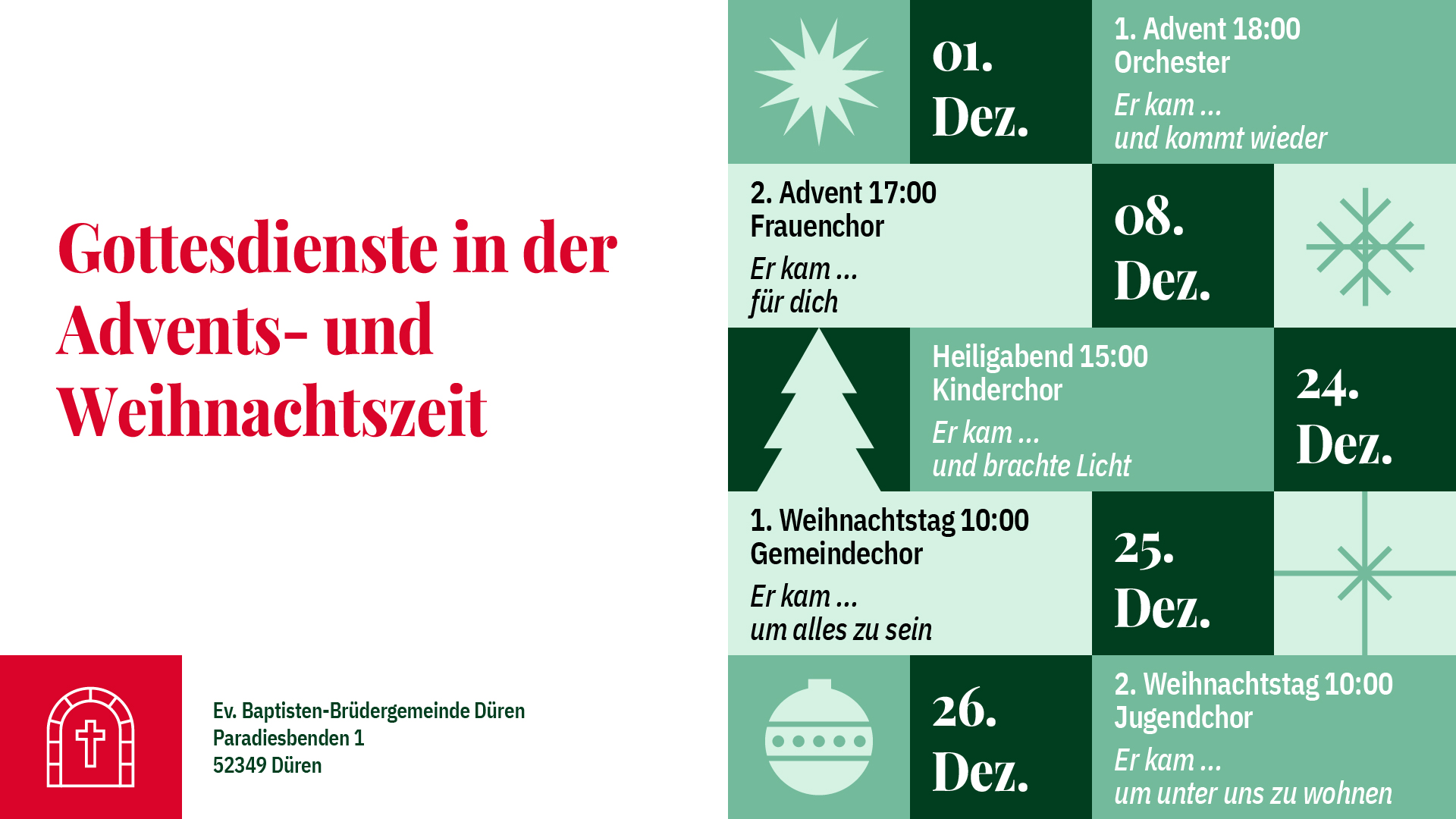 Herzliche Einladung zu unseren Advents- und Weihnachtsgottesdiensten!